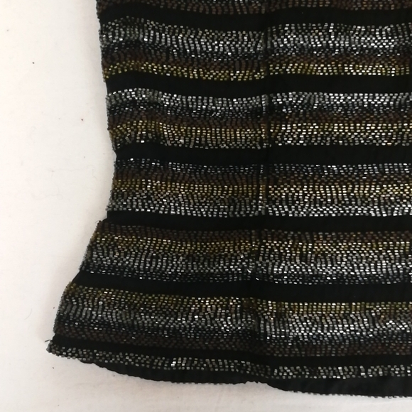 80s vintage Black striped copper bronze silver beaded metallic top - Picture 3 of 13